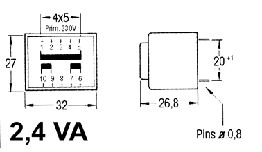 TRANSFO 220V-2X9V 2.4VA (2X127MA)  MOULE