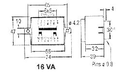 TRANSFO 220V-2X9V 16VA (2X800MA) MOULE