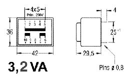 TRANSFO 220V-15V 3.5VA 250MA MOULE